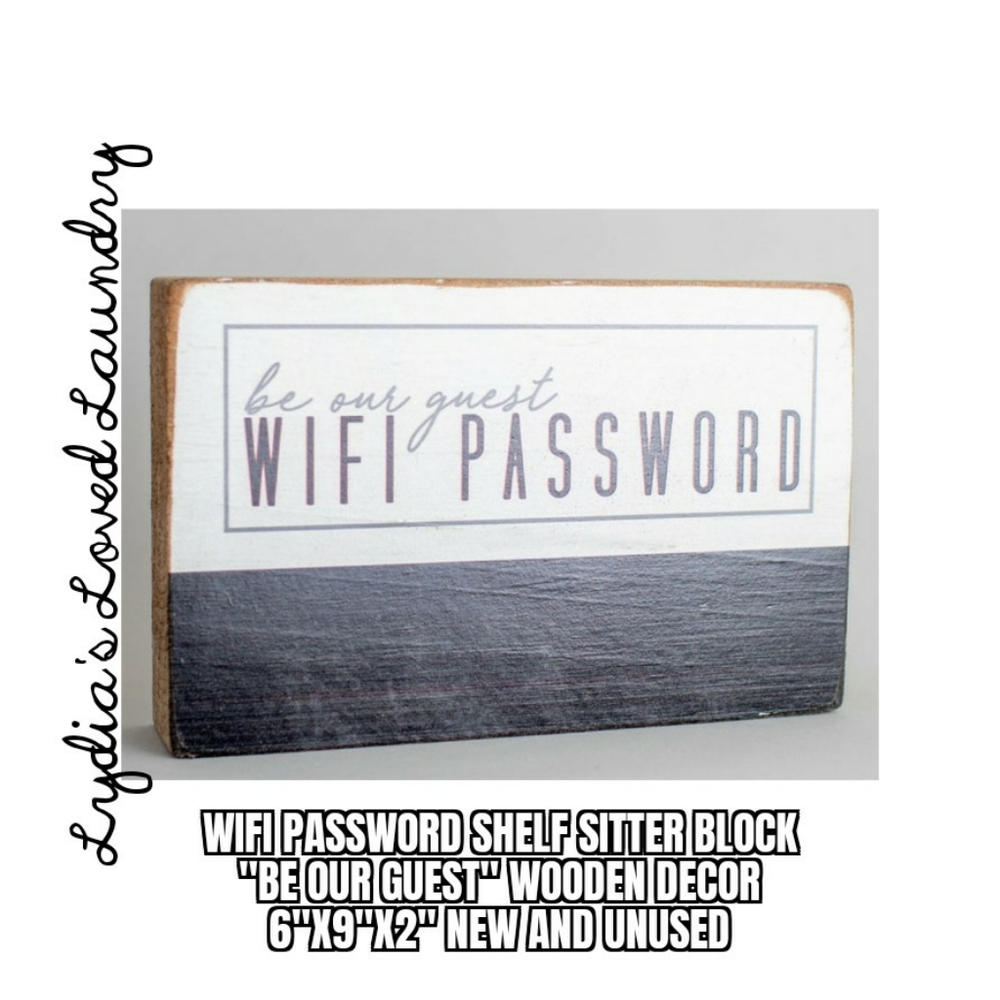 🌞 5/$20 Rustic Marlin "Be Our Guest" WiFi Wooden Block Shelf Sitter